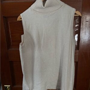 Sleeveless Cream Turtleneck Top